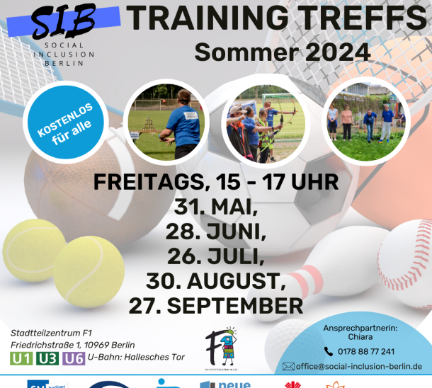 SIB_Social Inclusion Berlin_Training Treffs Sommer 2024_Termine von Mai bis September 2024